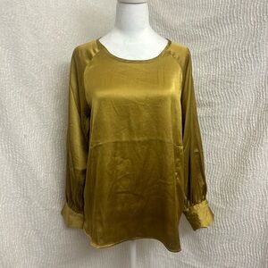 Chemistry Silky Satin Top Mustard Yellow Size XL Blouse Long Sleeve